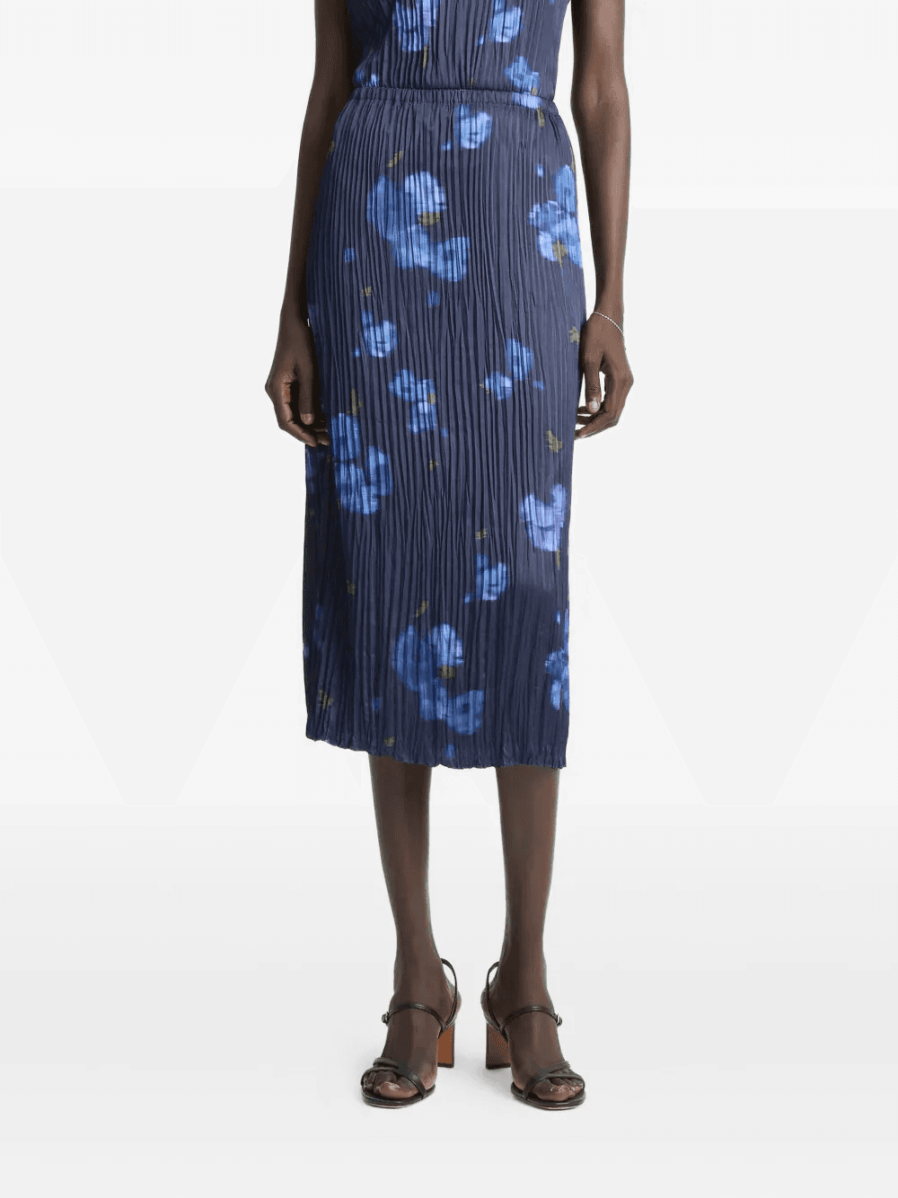 Poppy Blur pleated floral midi skirt - Image 1