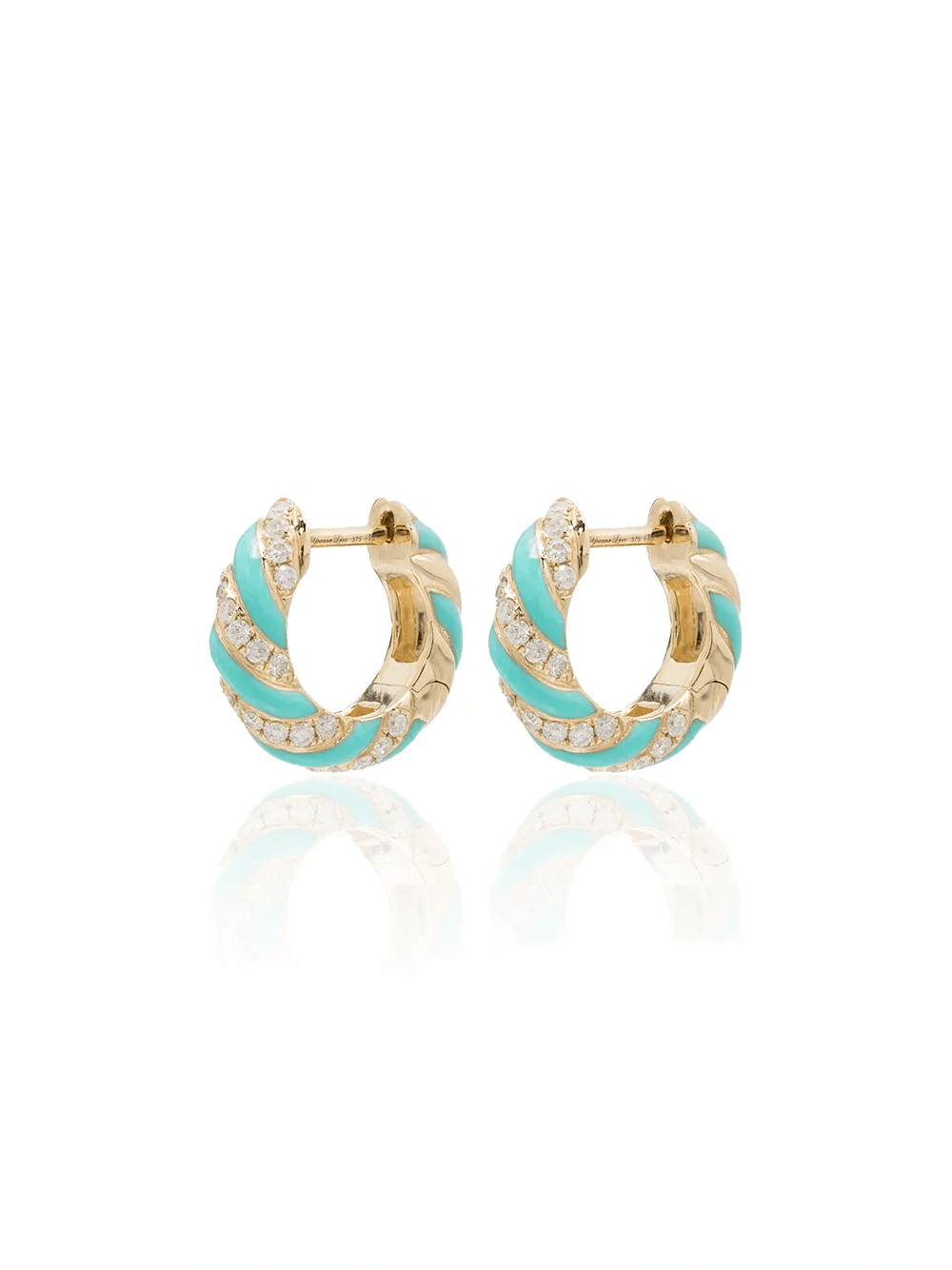 9kt yellow gold diamond and enamel hoop earrings - Image 1