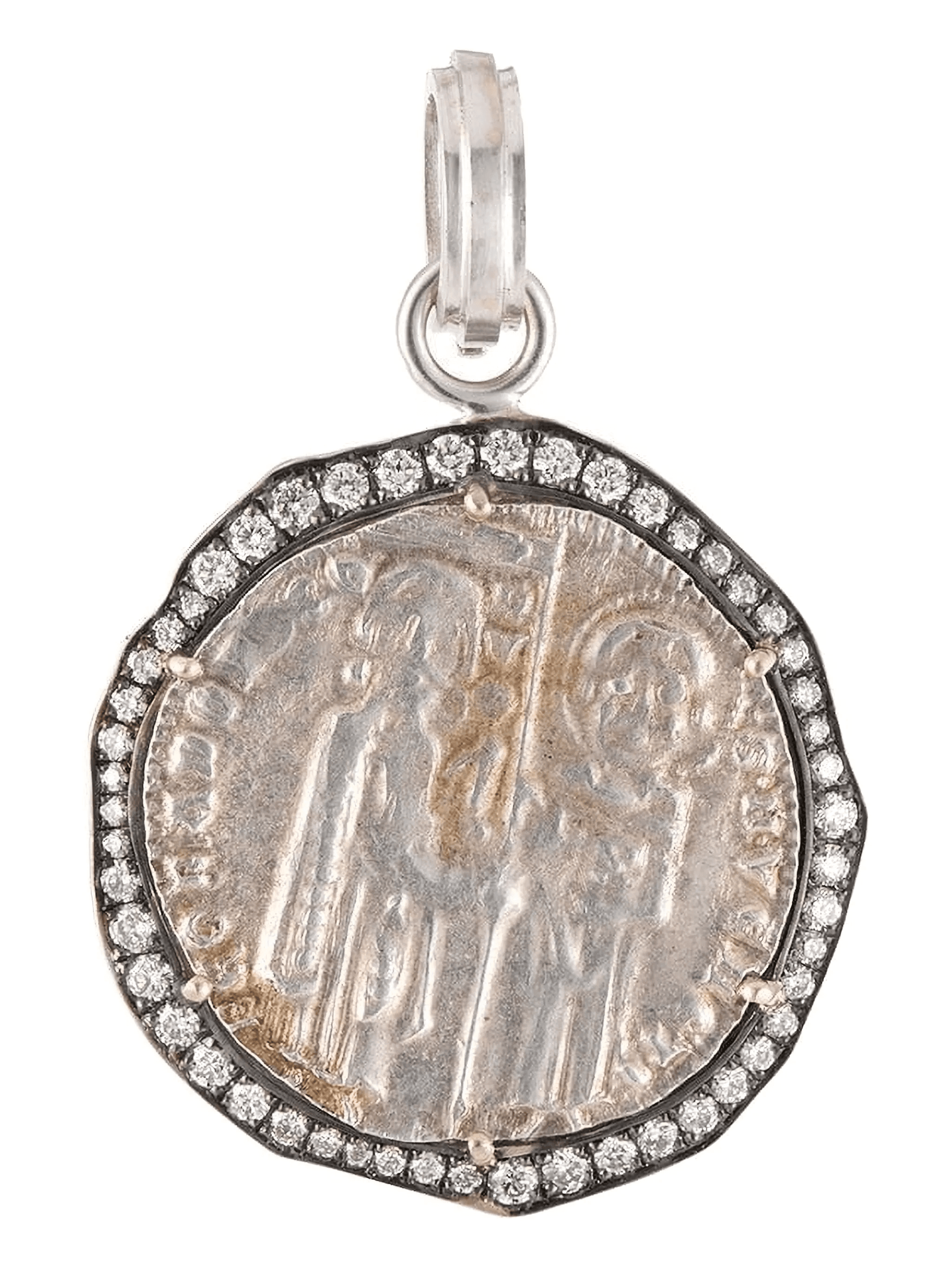 18K white gold Venician diamond coin pendant - Image 1