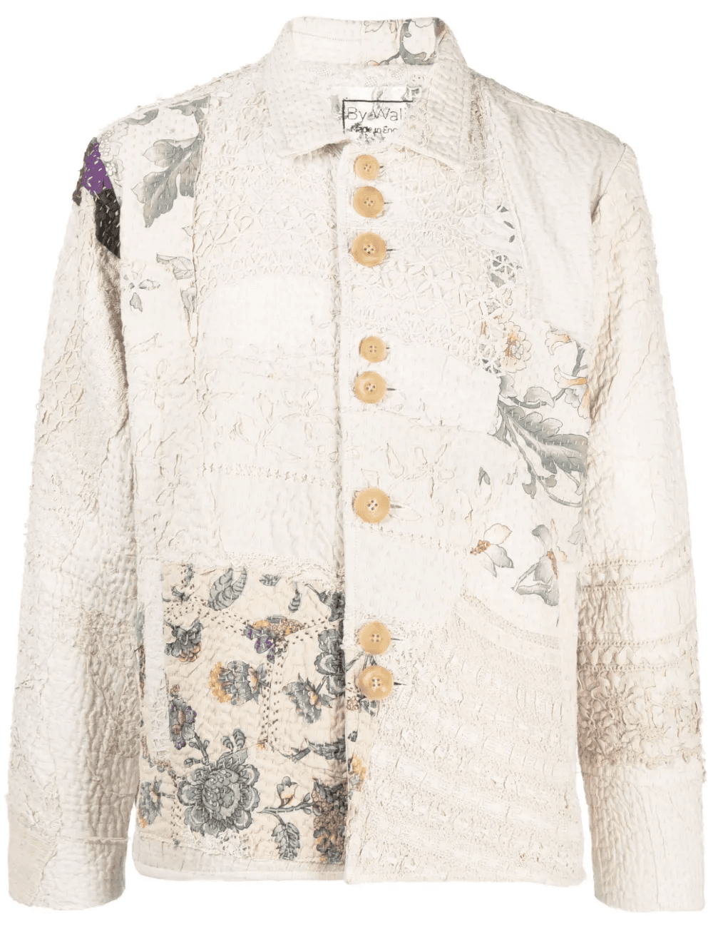 embroidered-patchwork cotton shirt jacket - Image 1