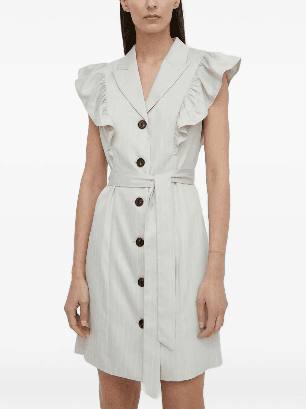 pinstripe ruffled-shoulder mini dress - Image 1