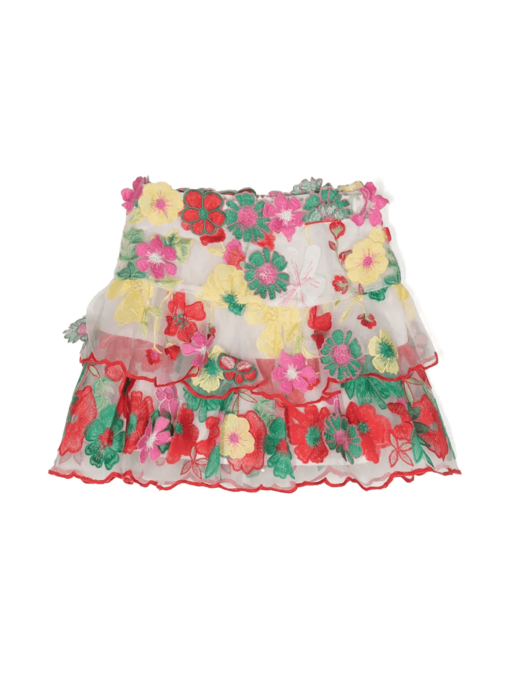 floral-embroidery tulle-overlay skirt - Image 1