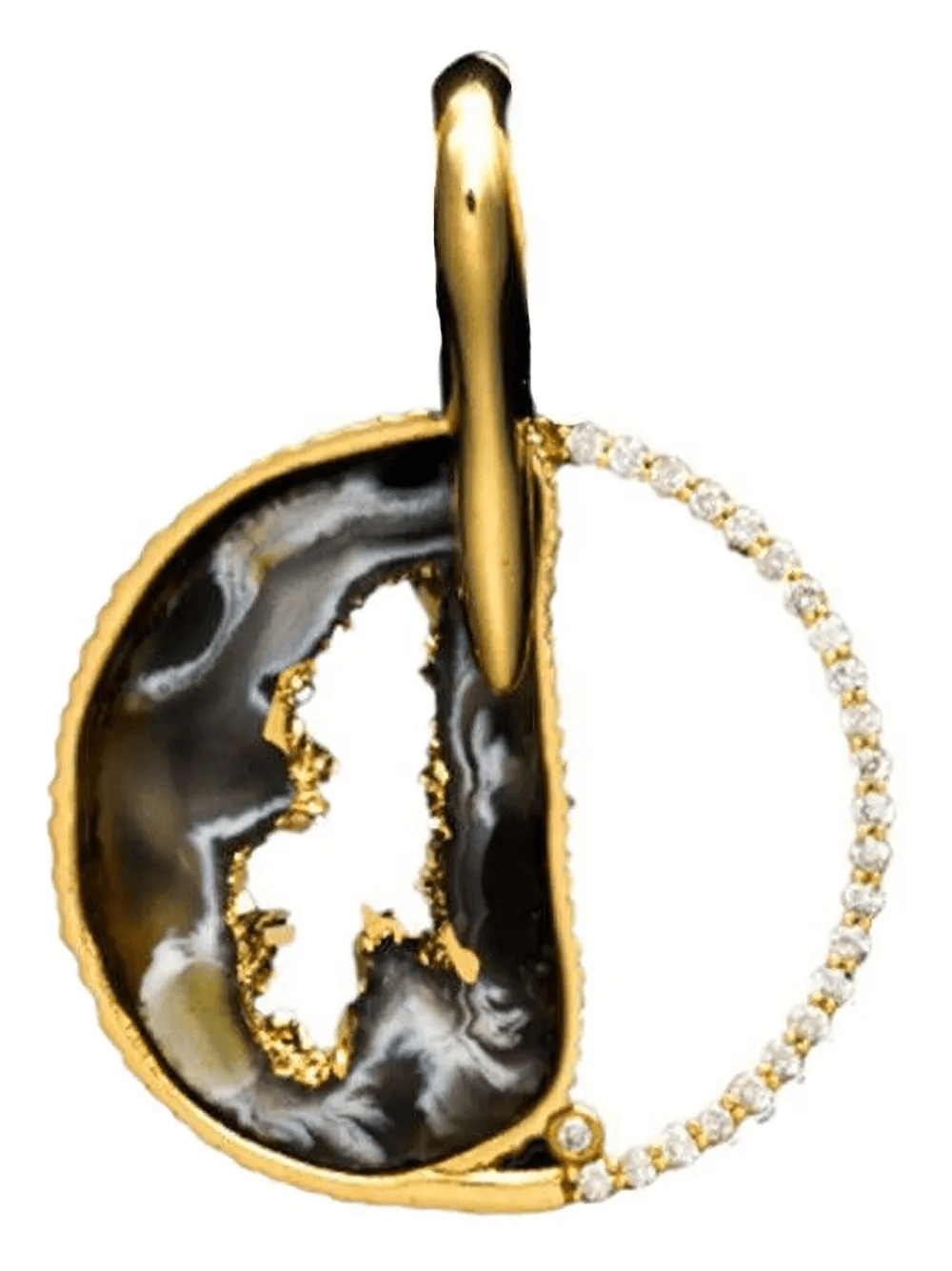 18K yellow gold diamond and agate pendant - Image 1