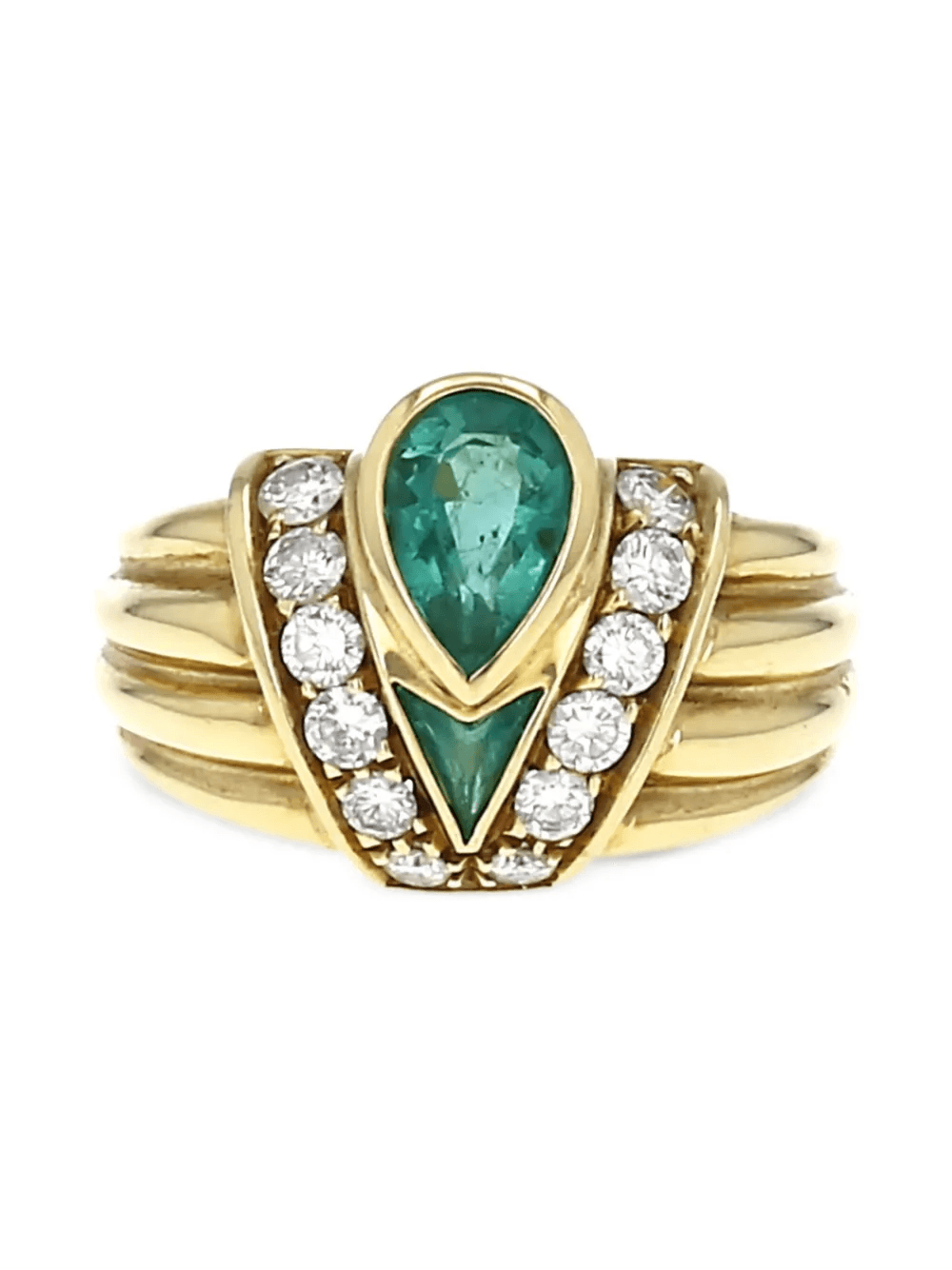 1980s pre-owned 18kt yellow gold emerald and diamond ring - Image 1