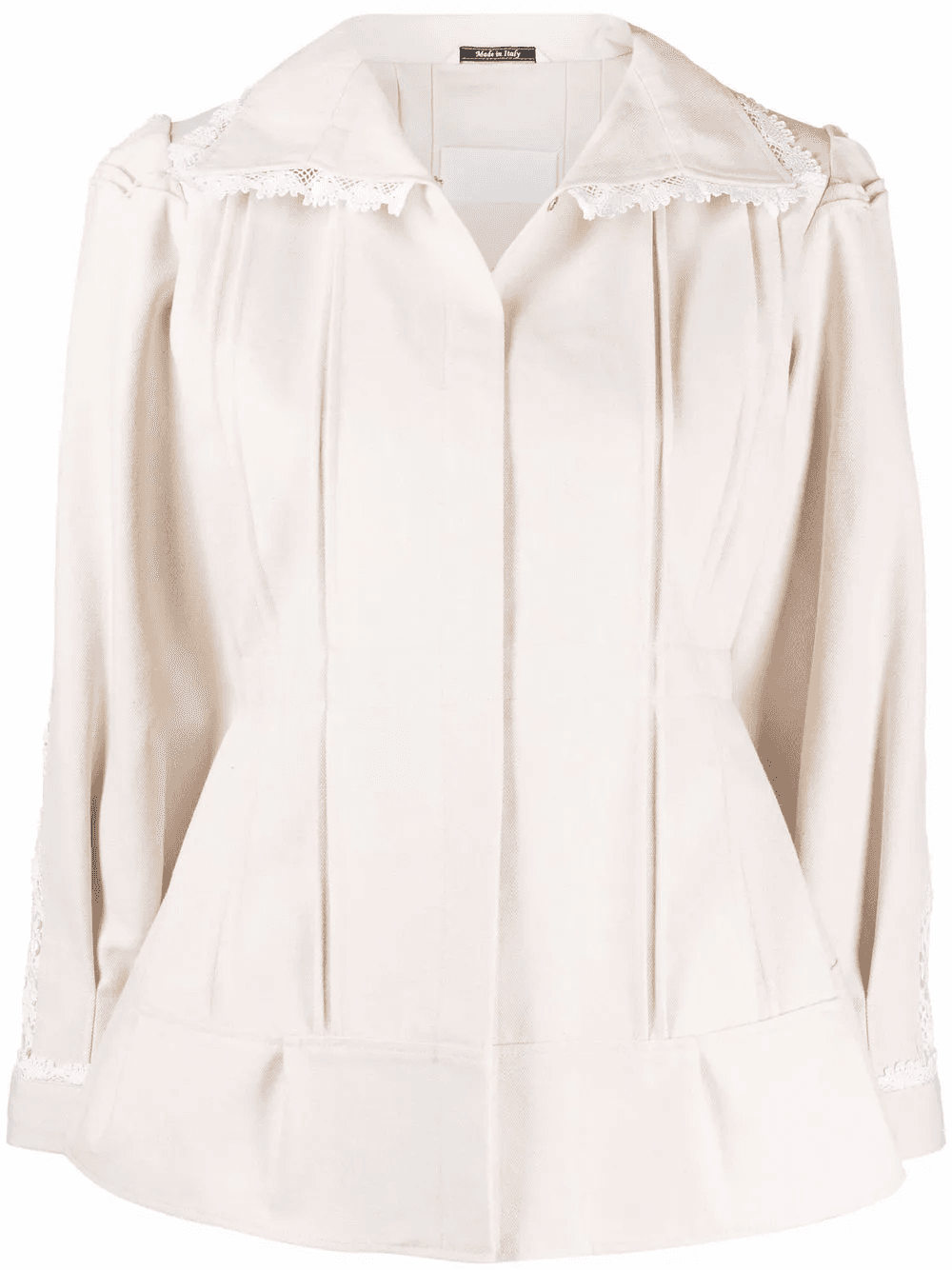 lace-trim pleat-detail fitted jacket - Image 1