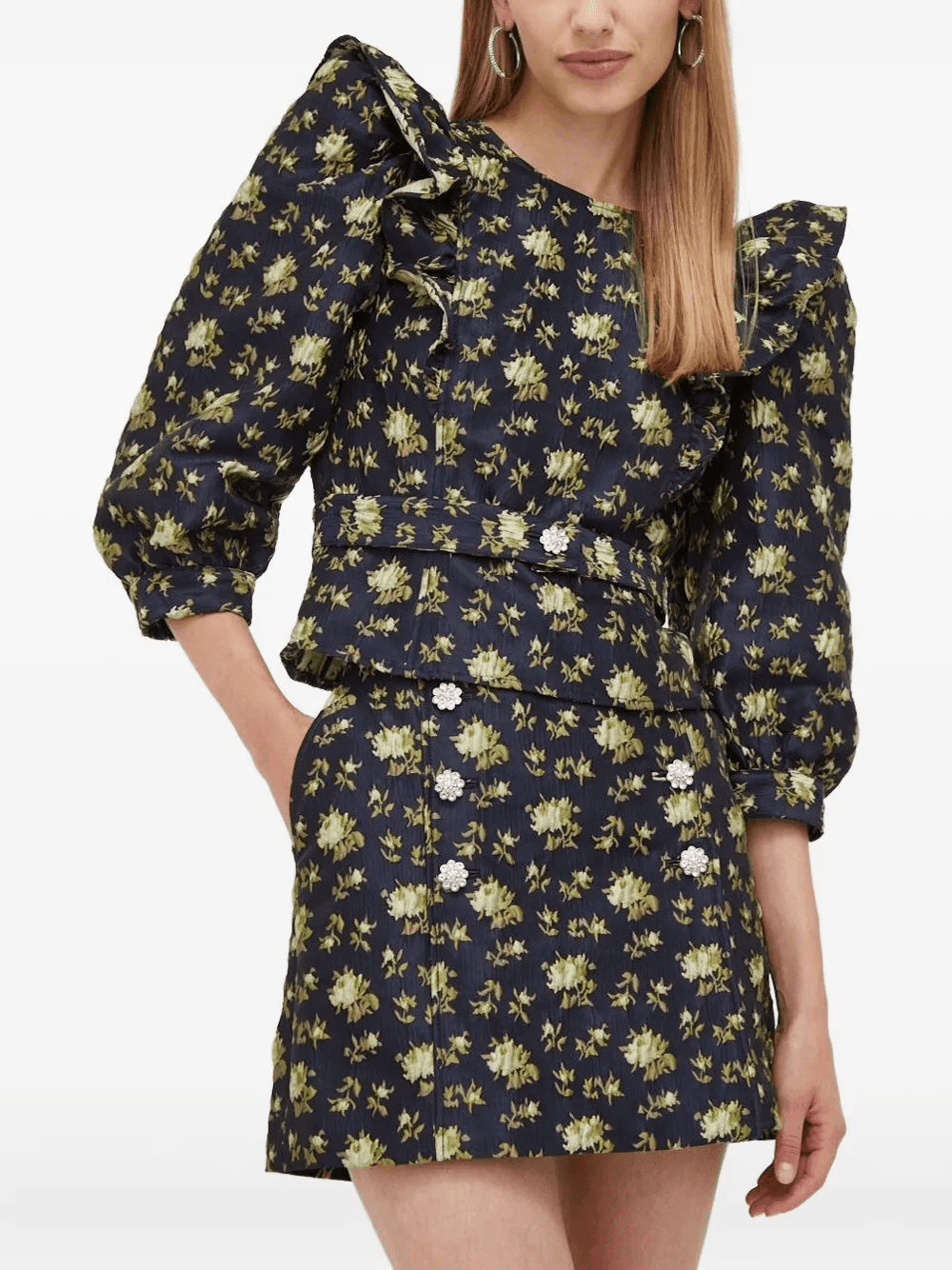 floral-print puff-shoulder blouse - Image 1