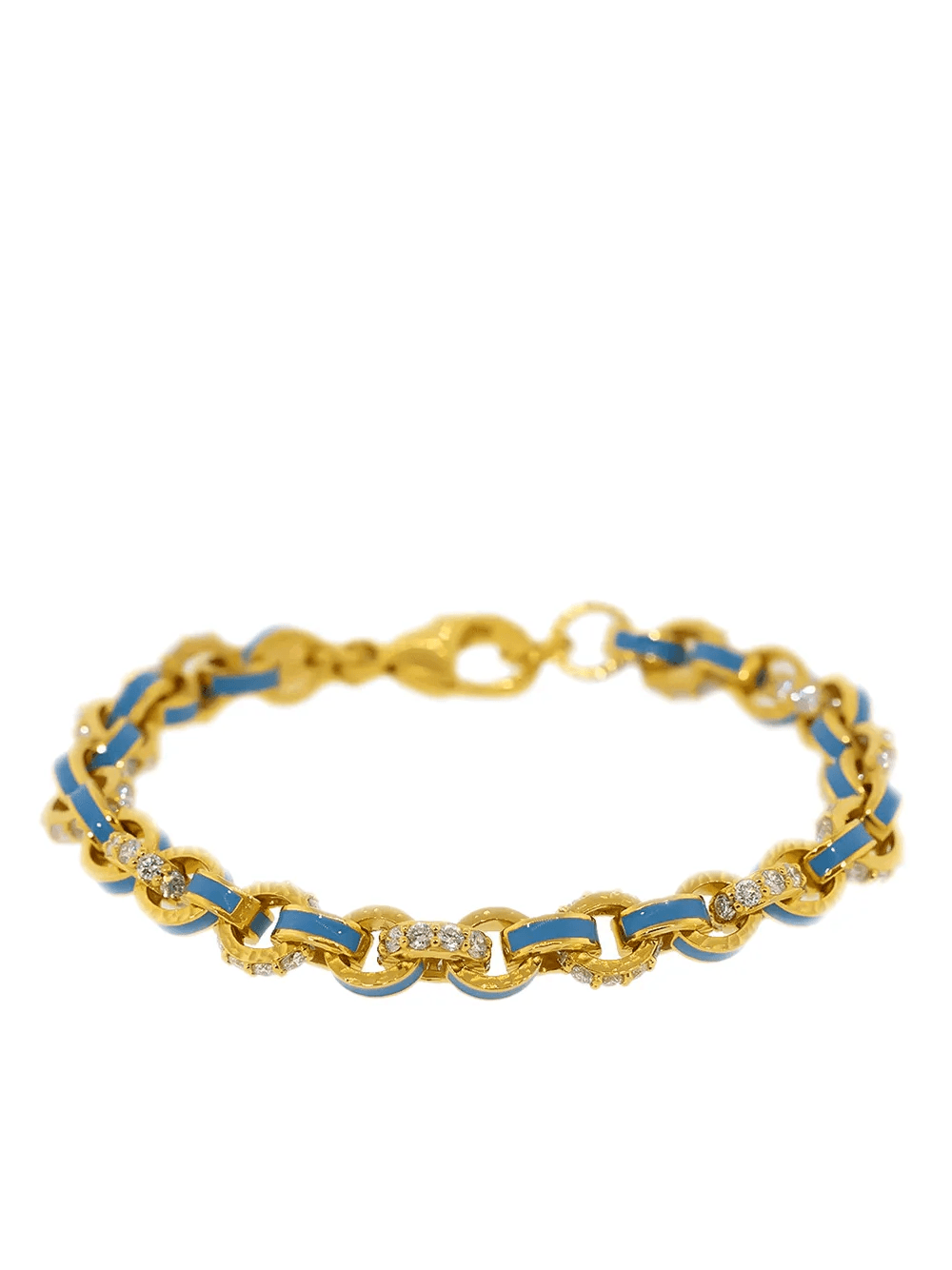 20kt yellow gold, sky blue enamel and pave diamond link bracelet - Image 1