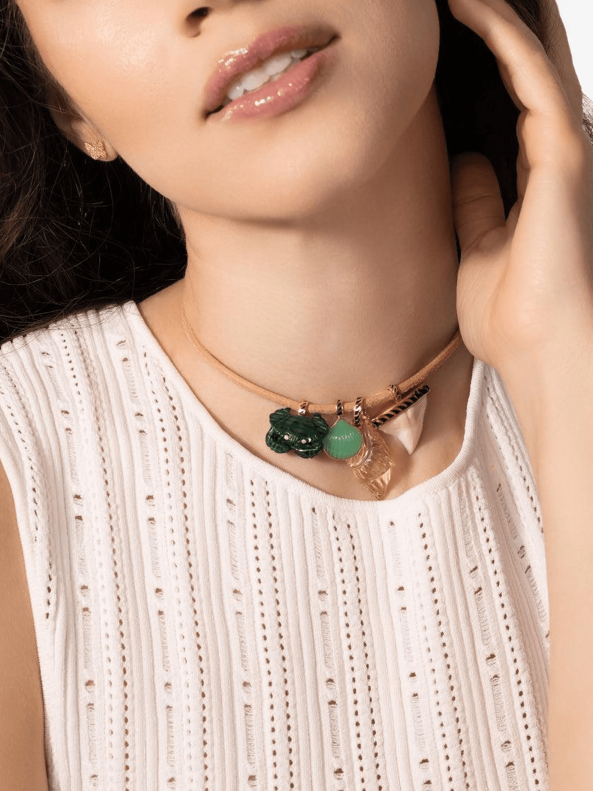 18K rose gold Vexillum lemon quartz shell pendant necklace - Image 1