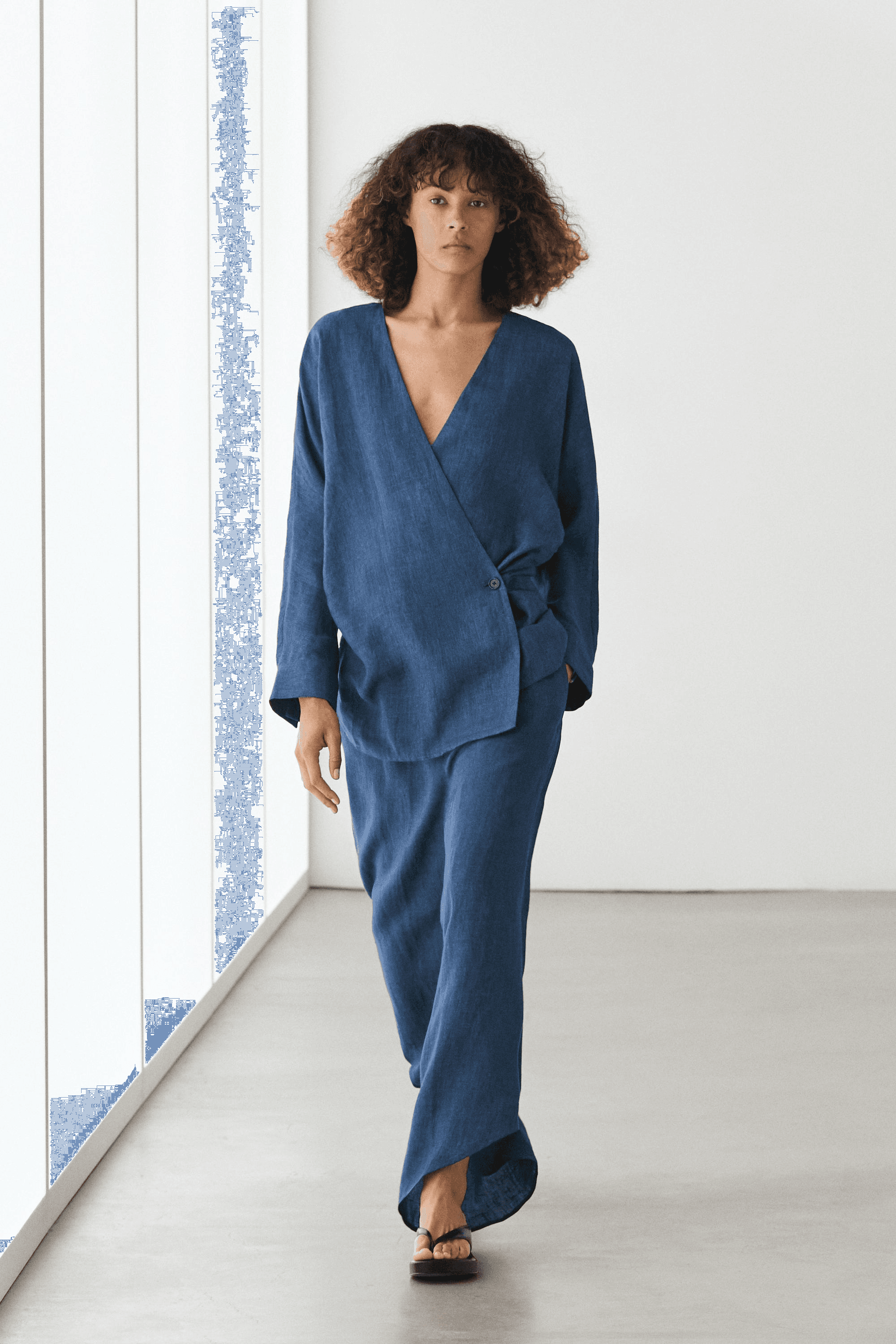 Linen total look denim-effect kimono - Image 1
