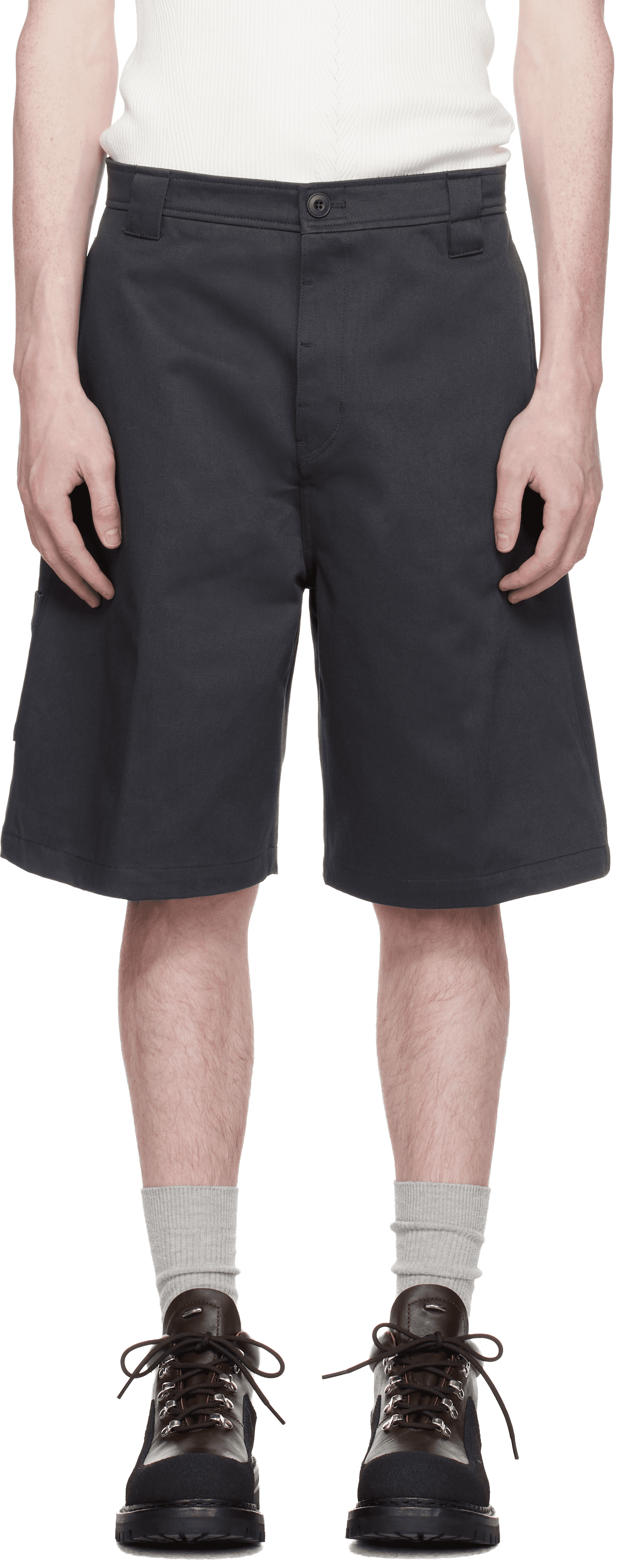 Navy Cotton Blend Stitch Pointed Bermuda Shorts - Image 1