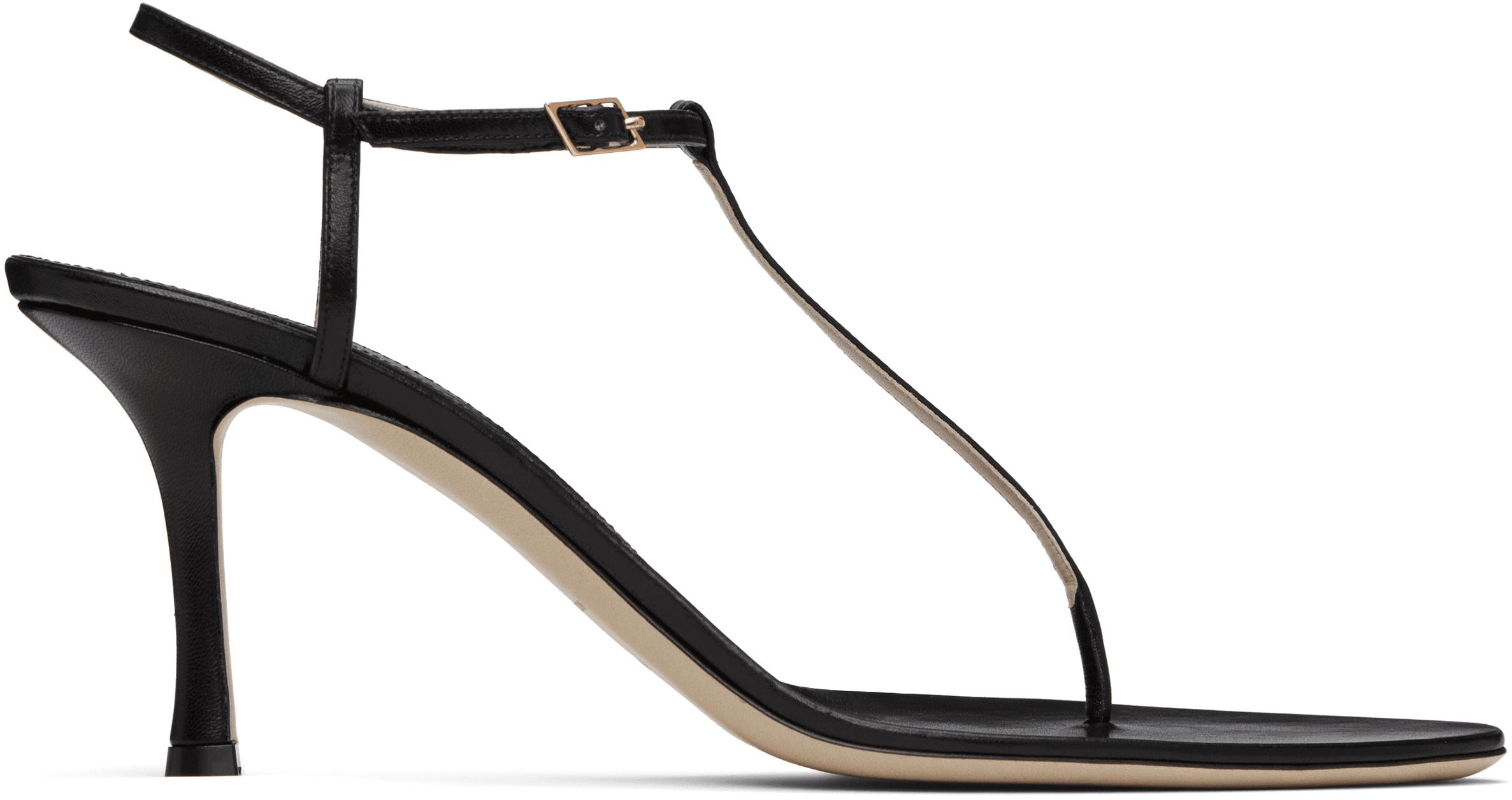 Black 75mm Mono Strap Heeled Sandals - Image 1