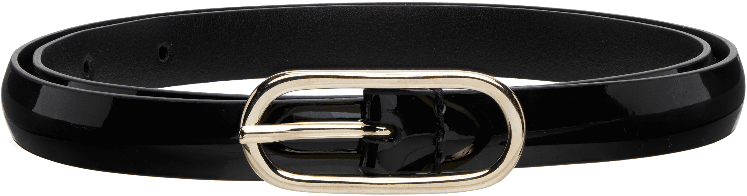 Black Super Skinny Leather Oval Buckle Belt - Image 1