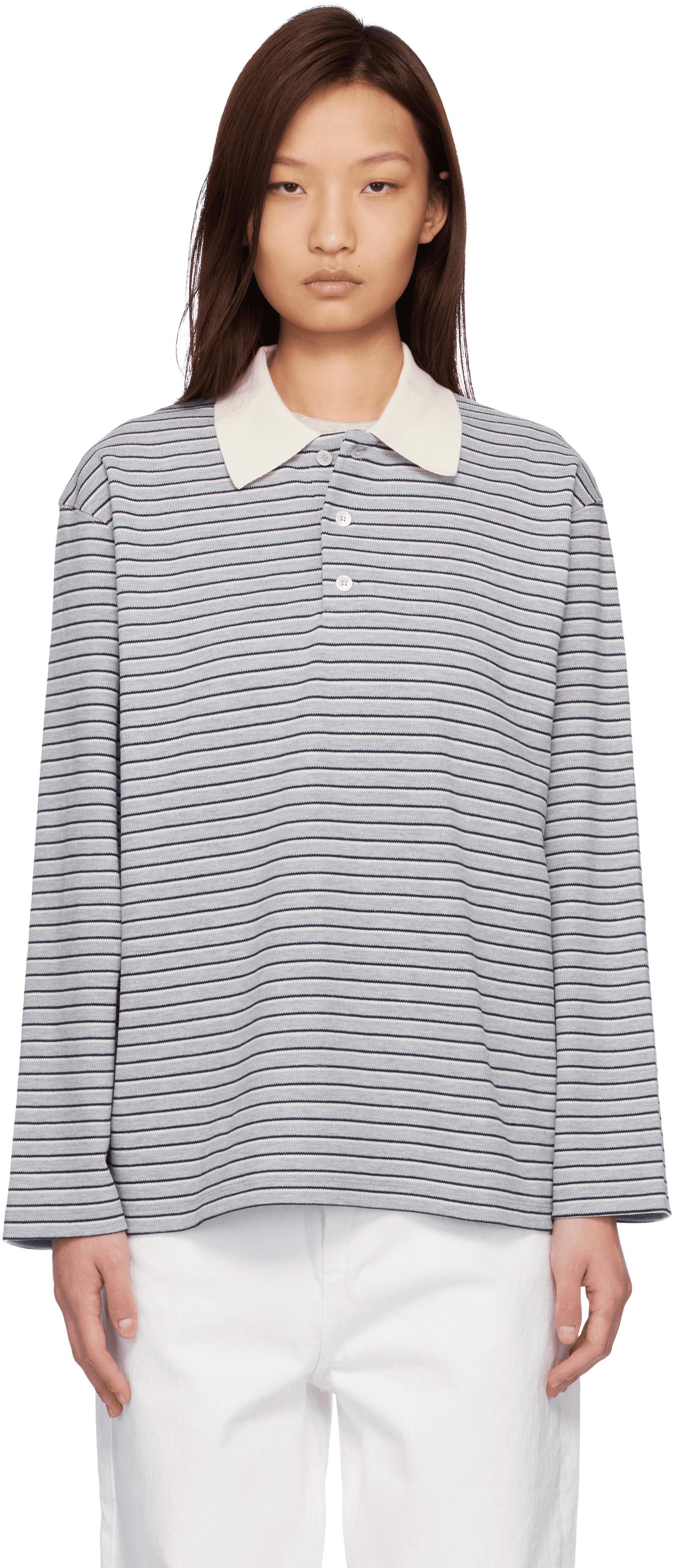 Gray Multi-Stripe Pique Polo - Image 1
