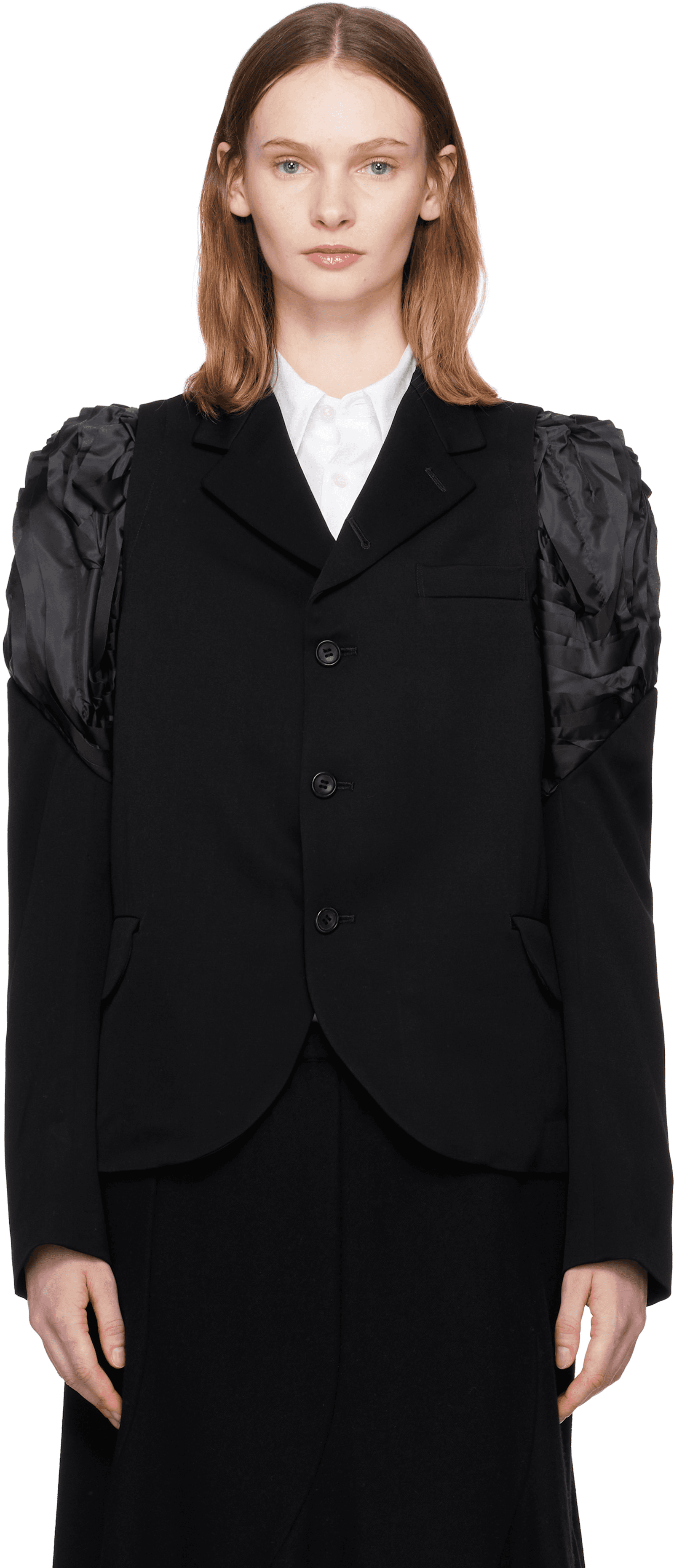 Black Ruched Shoulder Blazer - Image 1