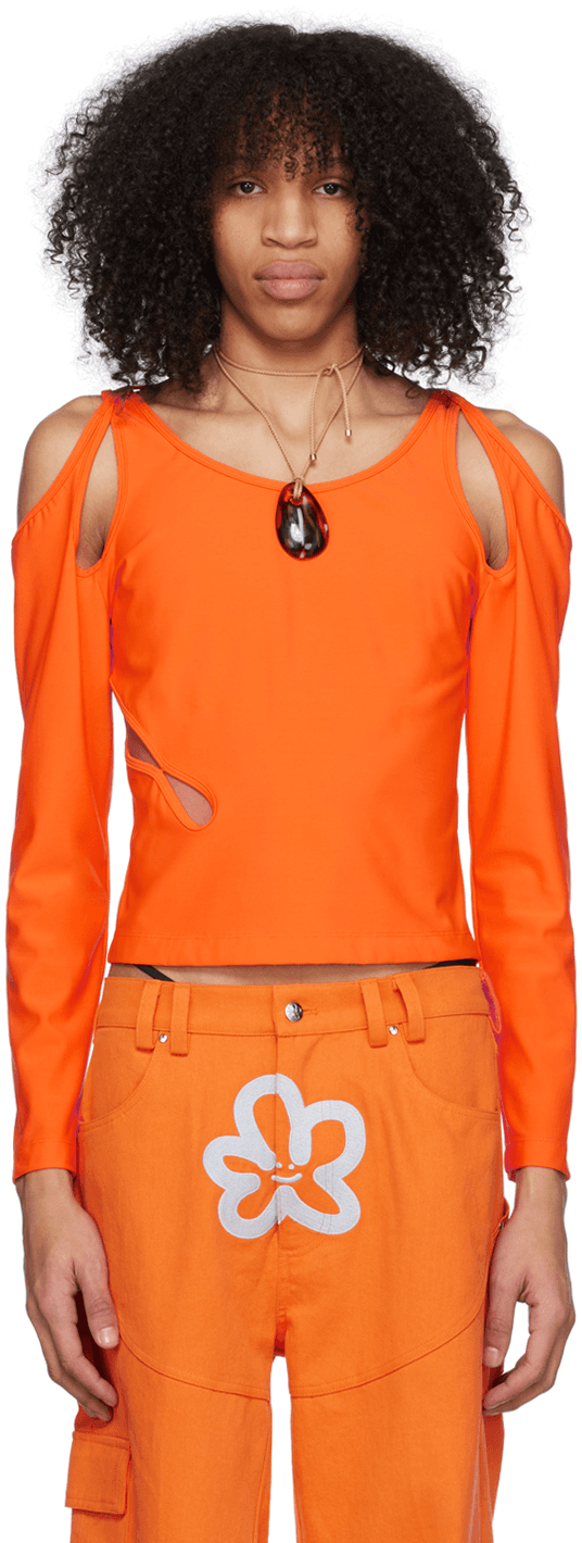 Orange Cutout Long Sleeve T-Shirt - Image 1