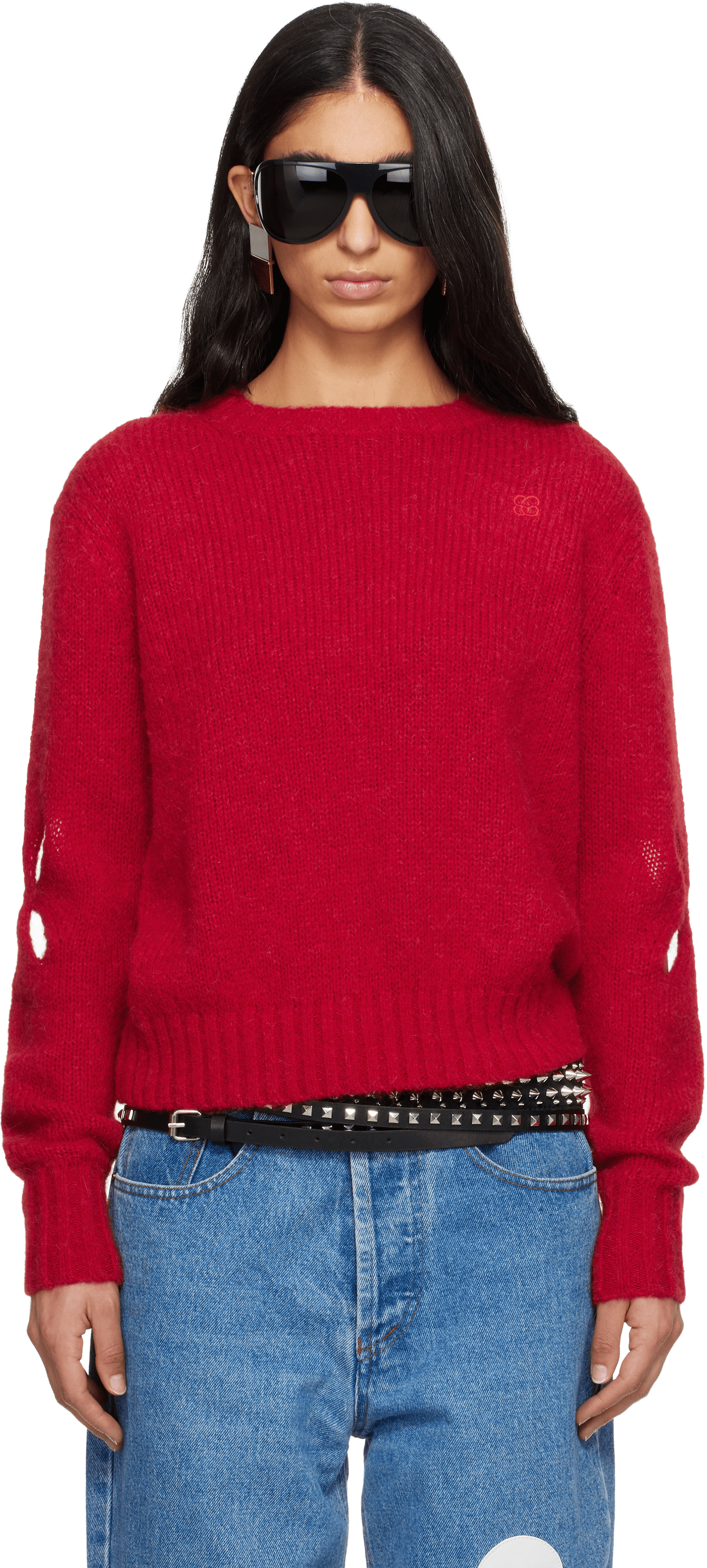 Red Slashed Shaggy Sweater - Image 1