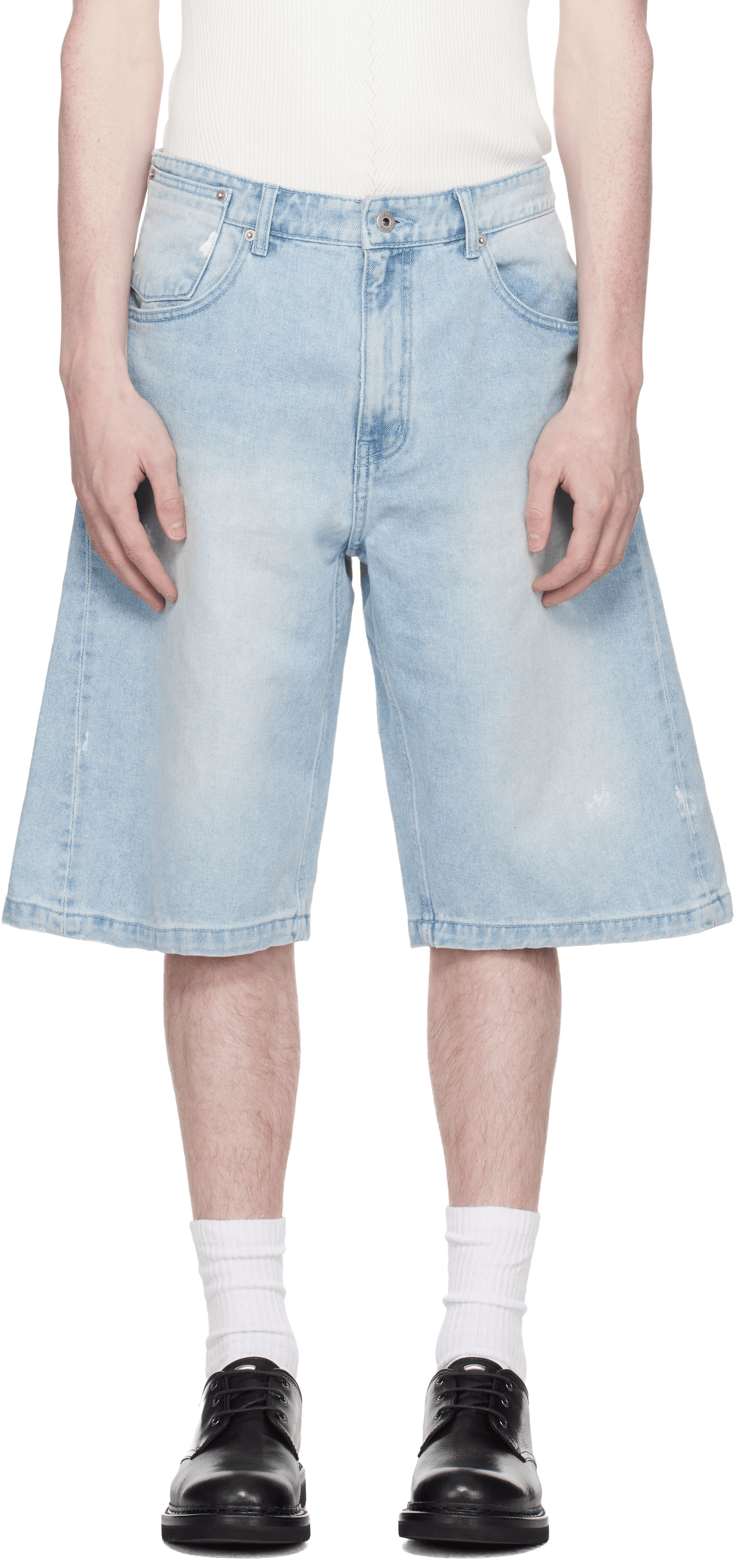 Blue Painted Washed Bermuda Denim Shorts - Image 1