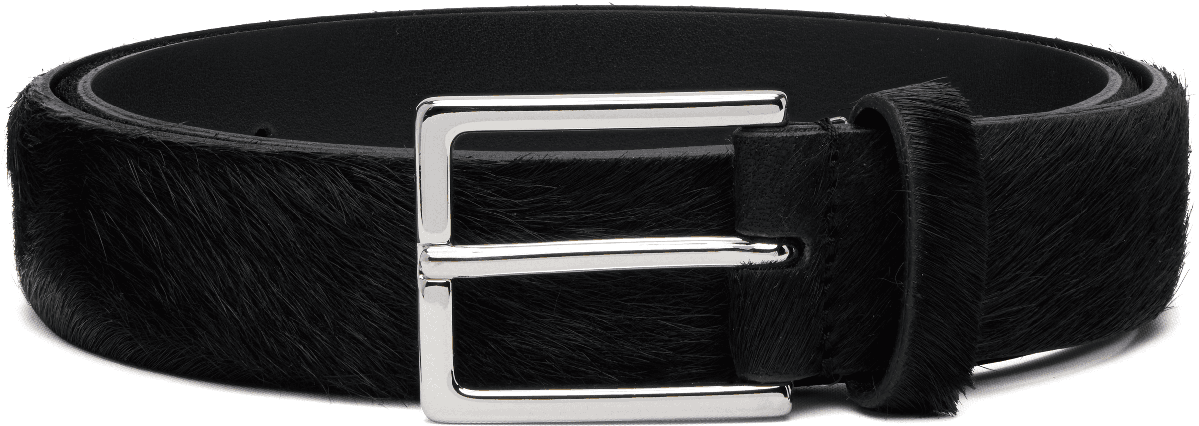 Black Narrow Pony Leather Buckle Belt - Image 1