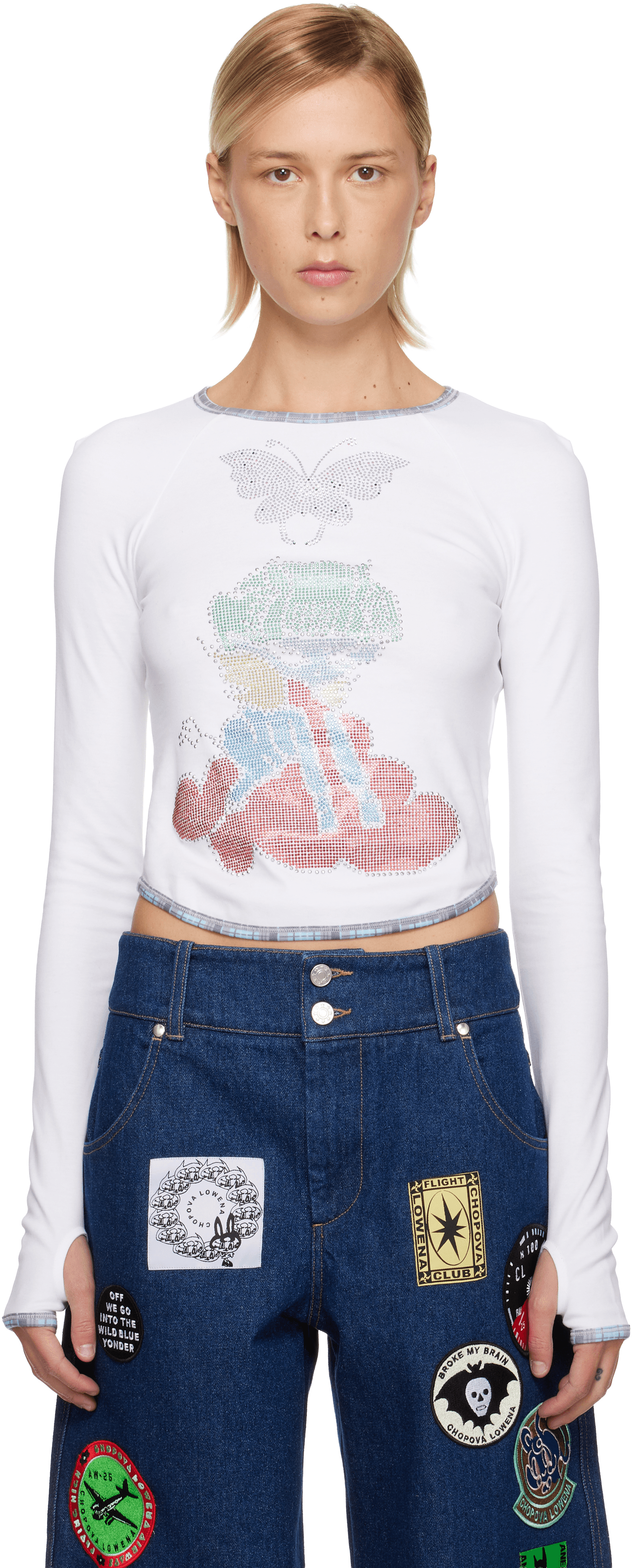 White Crystal Cloud Fitted Jersey T-shirt - Image 1