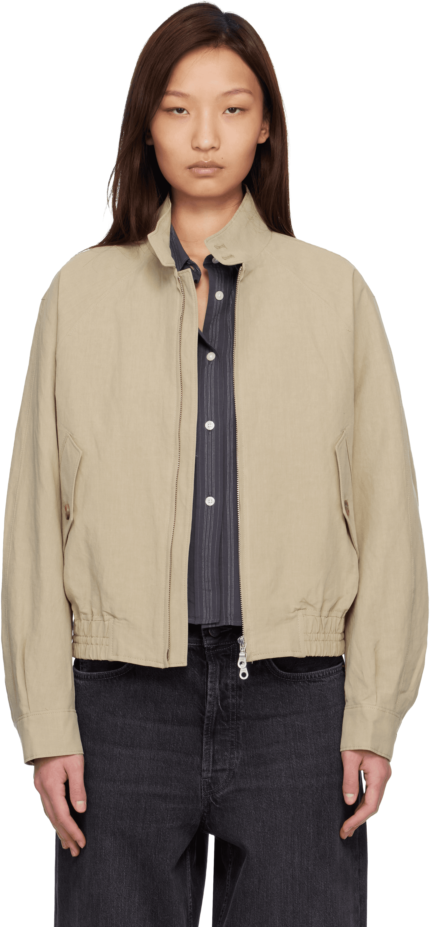 Beige Linen Blend Harrington Jacket - Image 1