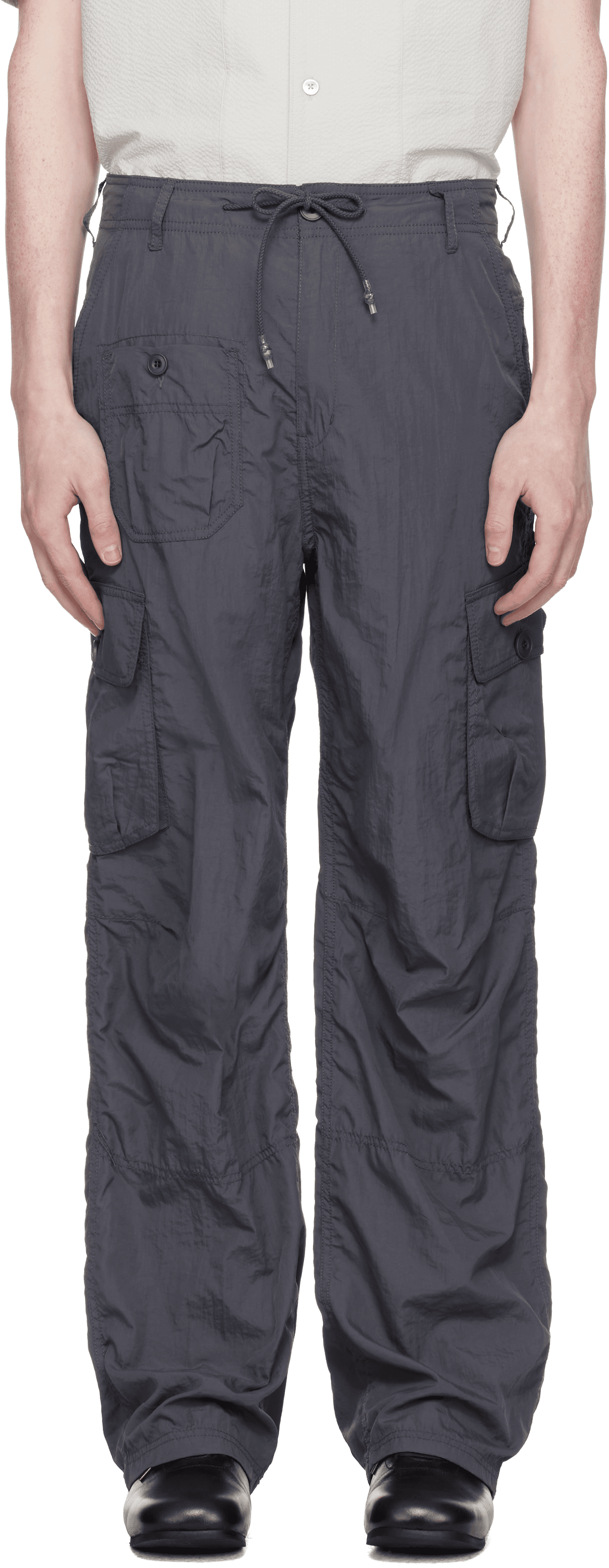 Gray Multi-Pocket Stitch Pointed Cargo Pants - Image 1