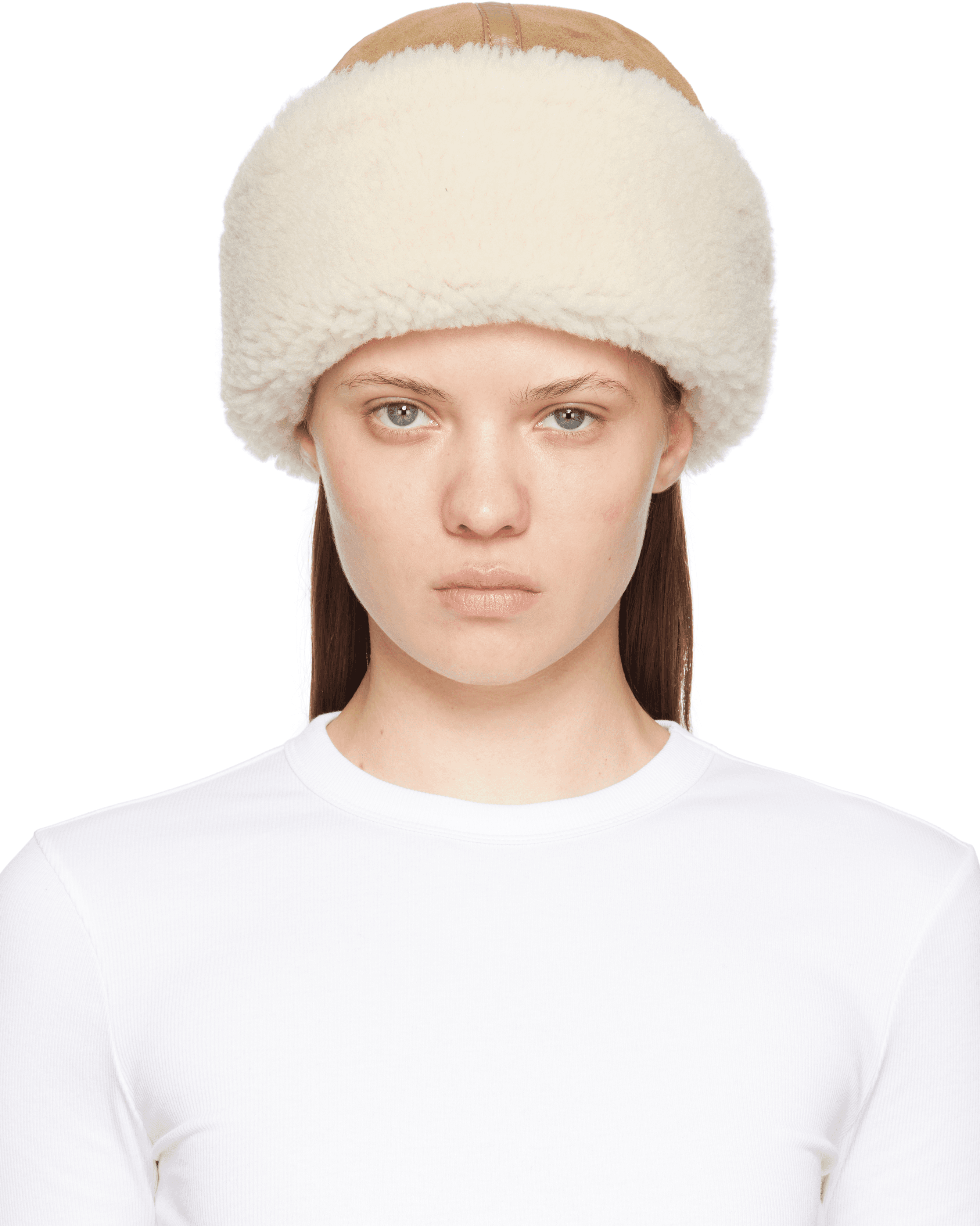 Beige Shearling Winter Hat - Image 1
