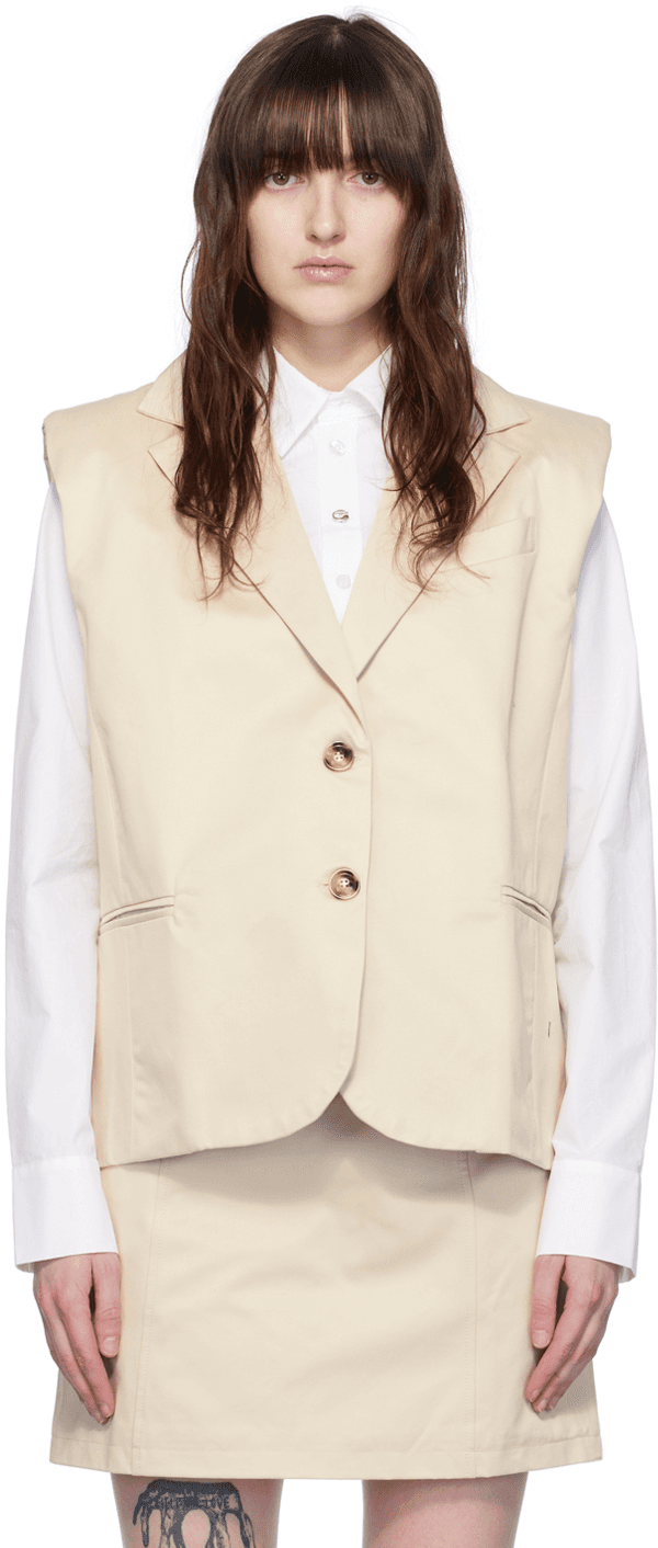 Beige Sleeveless Blazer - Image 1