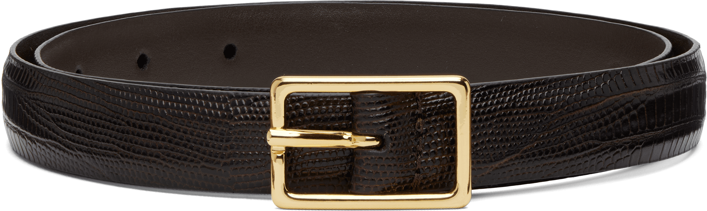 Brown Skinny Lizard Rectangular Buckle Belt - Image 1