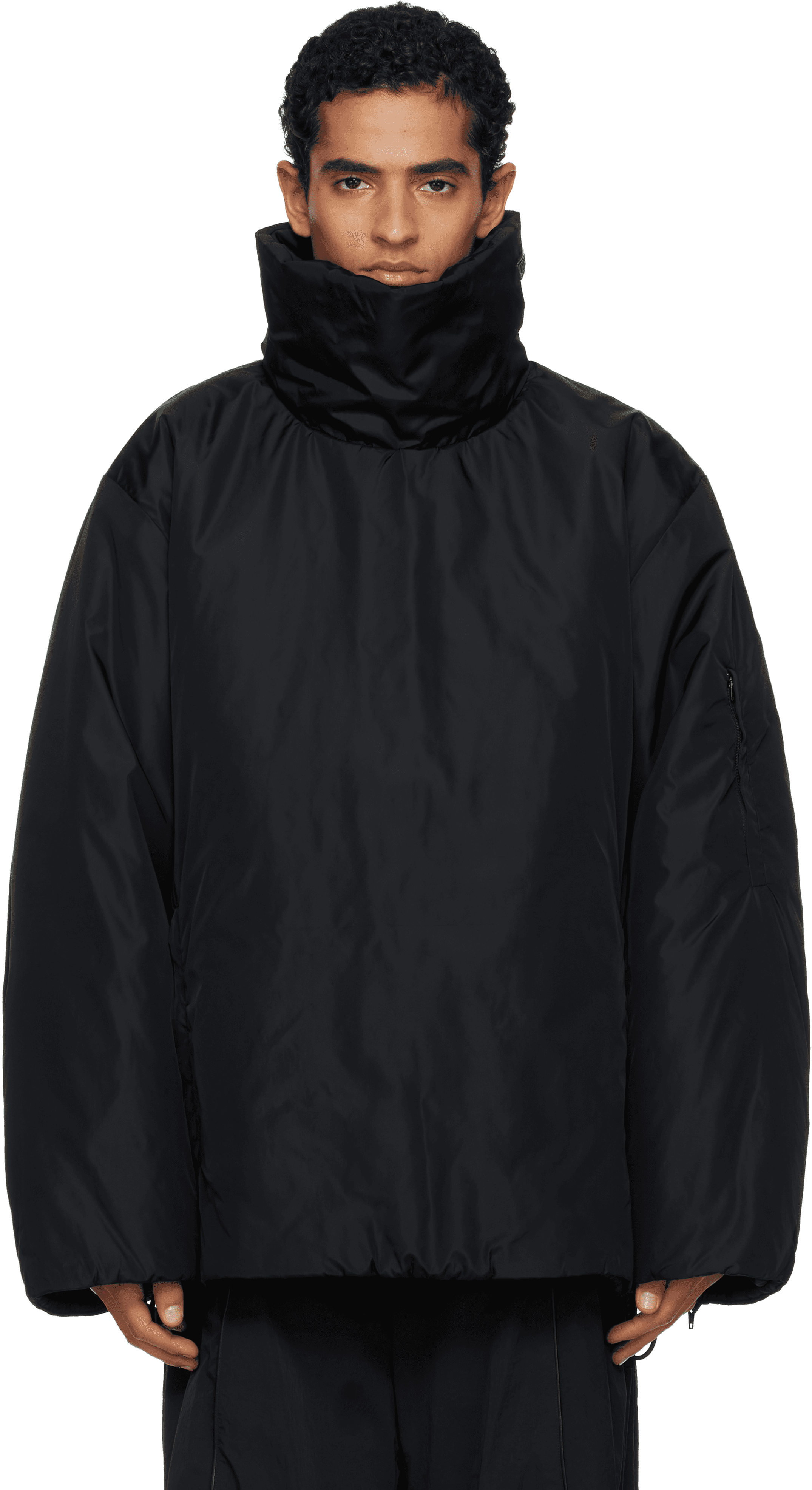 Black Oversized Padded Minimalist Anorak - Image 1