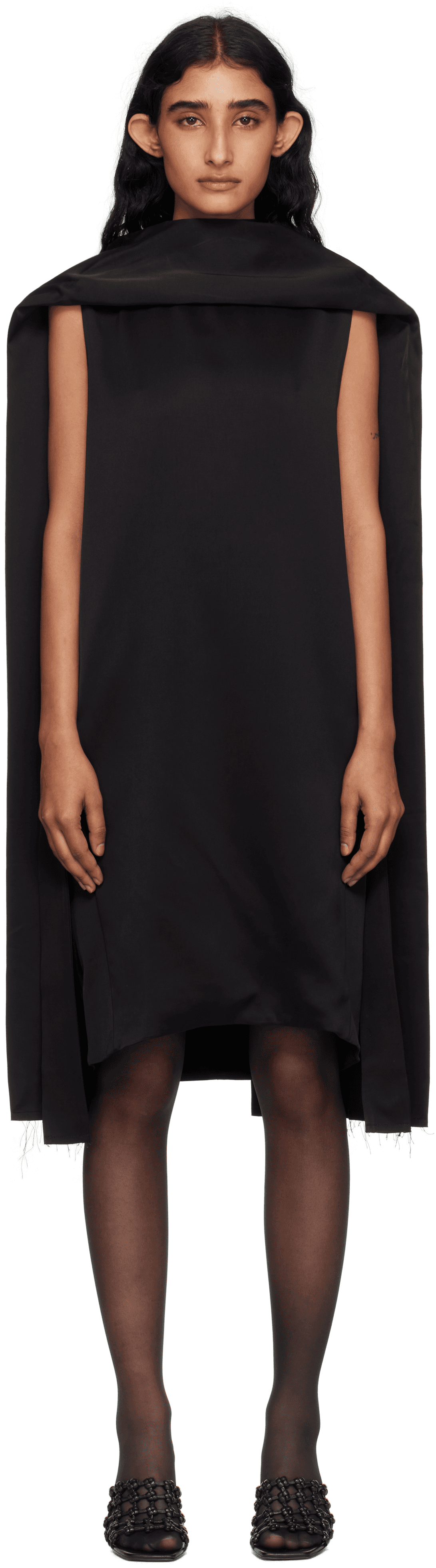 Black Cocoon Scarf Minidress - Image 1