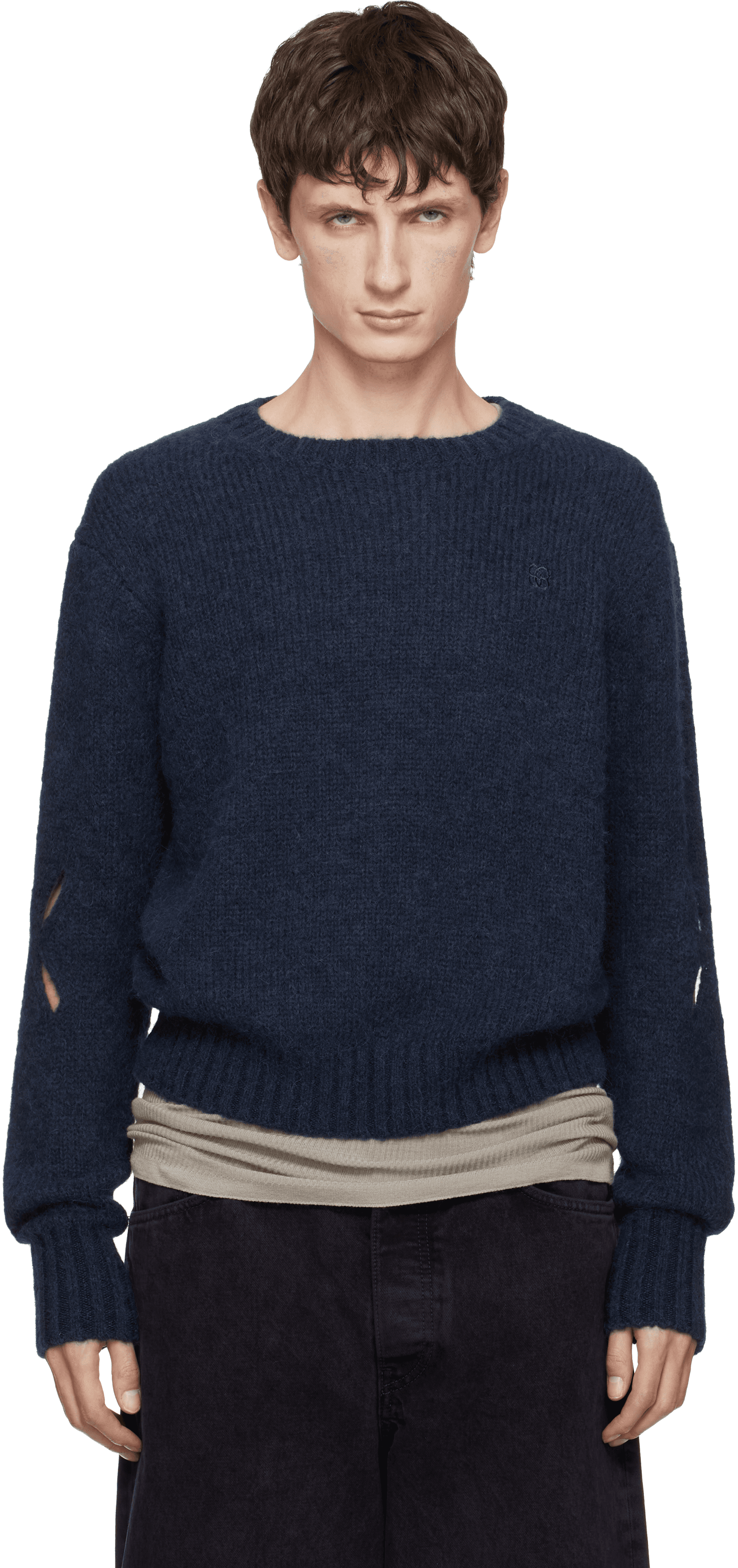 Navy Slashed Shaggy Sweater - Image 1