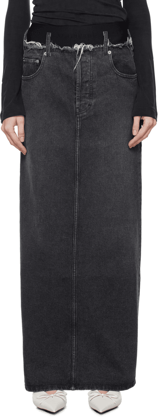 Gray Frayed Edge Denim Maxi Skirt - Image 1