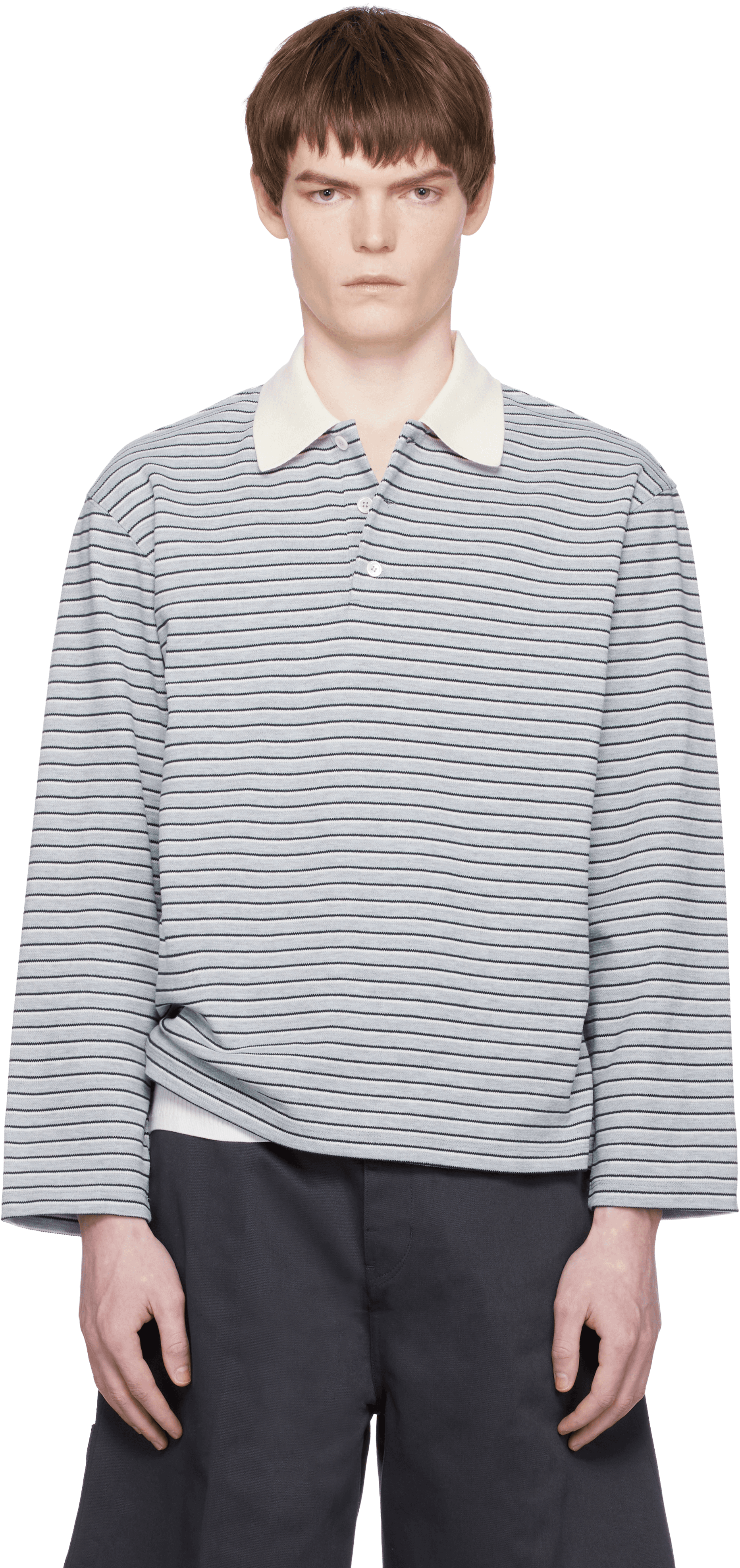 Gray Multi-Stripe Pique Polo - Image 1