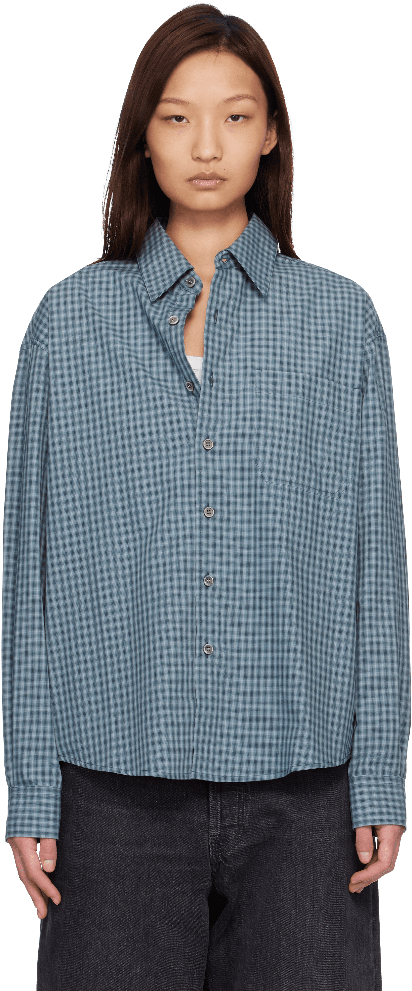 Navy Micro Ombre Check Shirt - Image 1