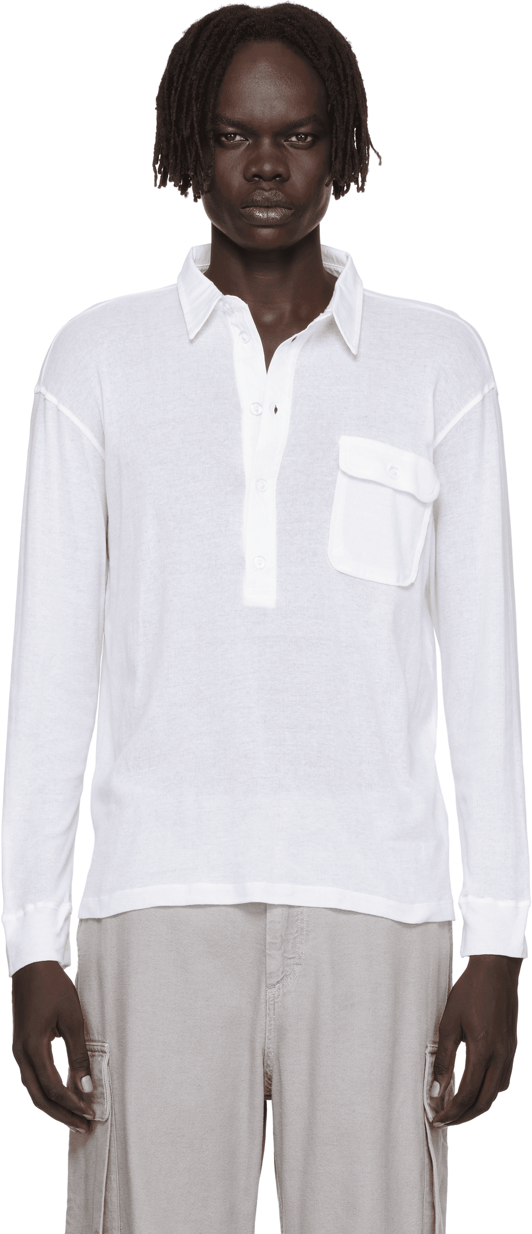 White Tristan Long Sleeve Polo - Image 1