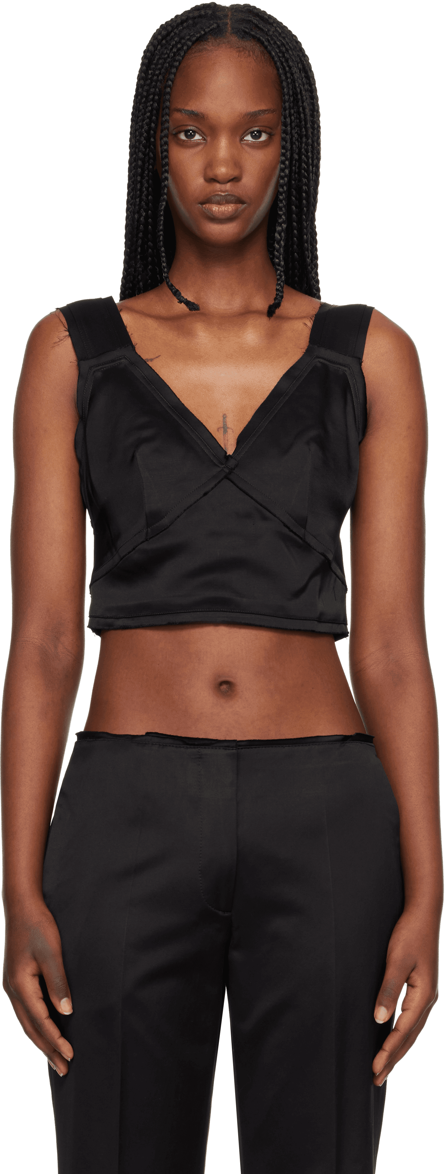 Black Cropped Satin Camisole - Image 1