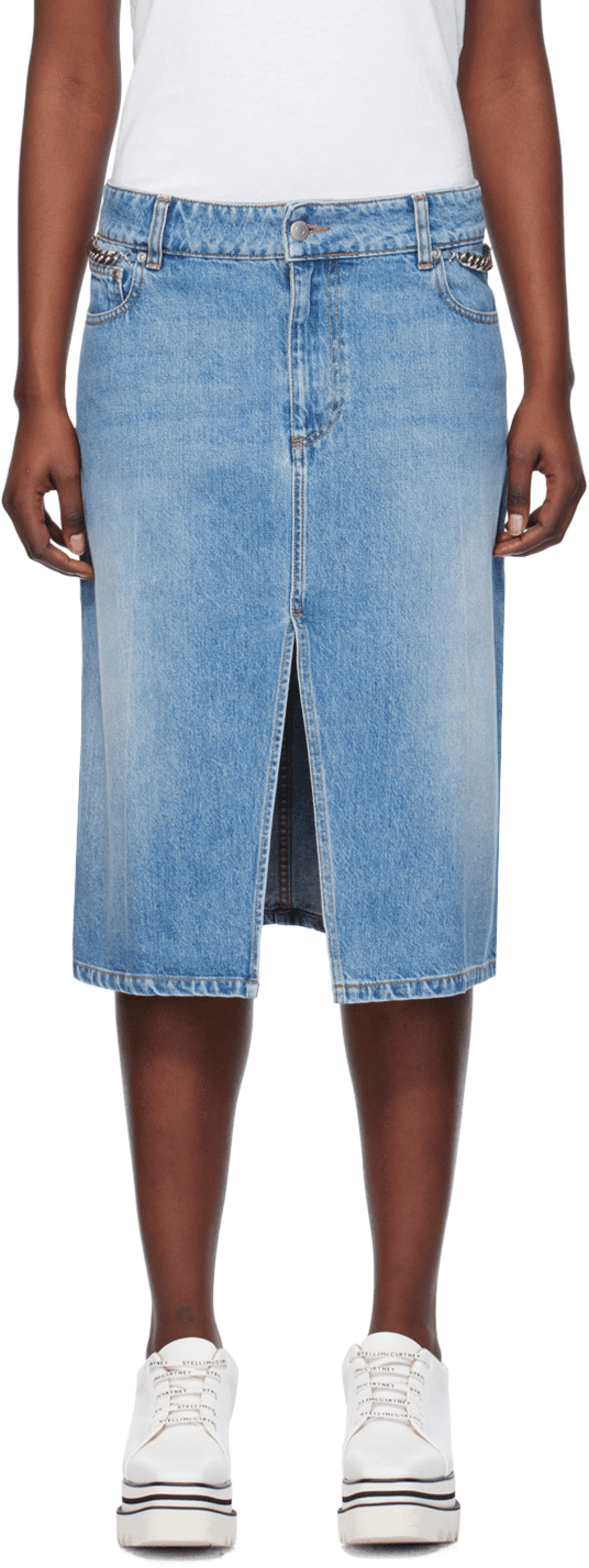 Blue Iconic Falabella Denim Midi Skirt - Image 1