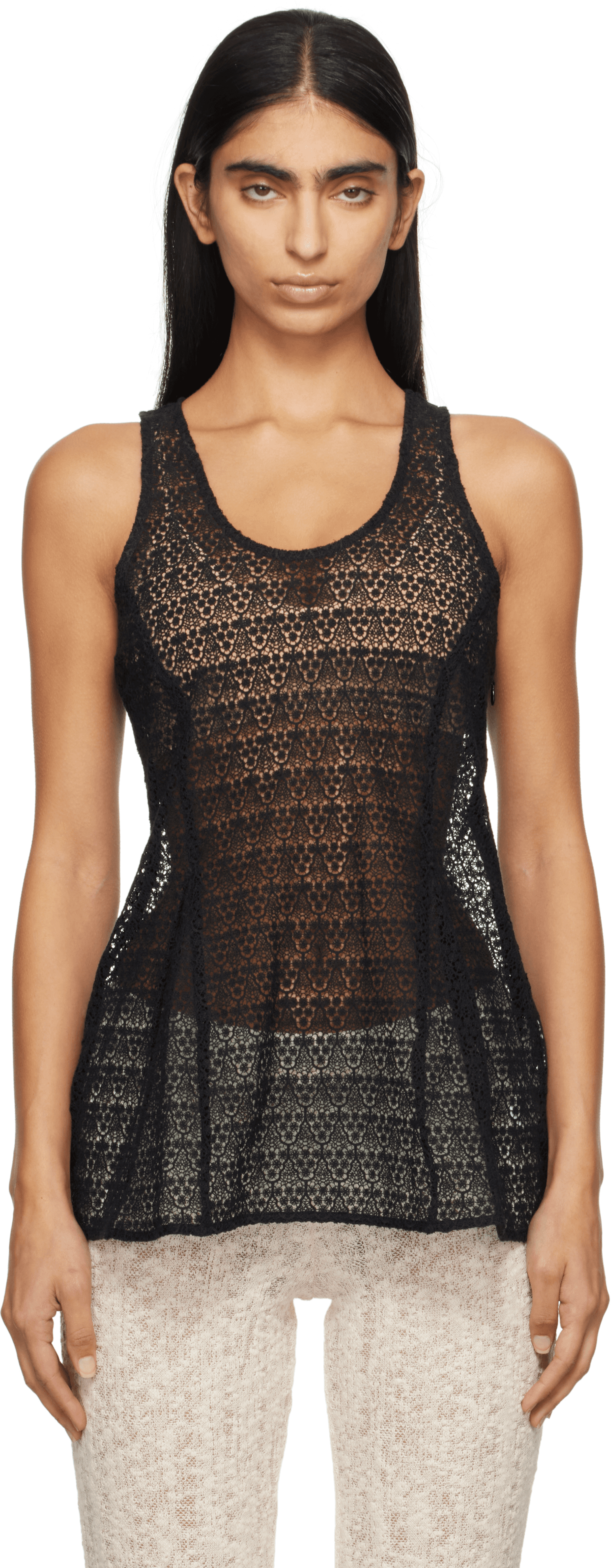 Black Tailored Lace Tank Top - Image 1