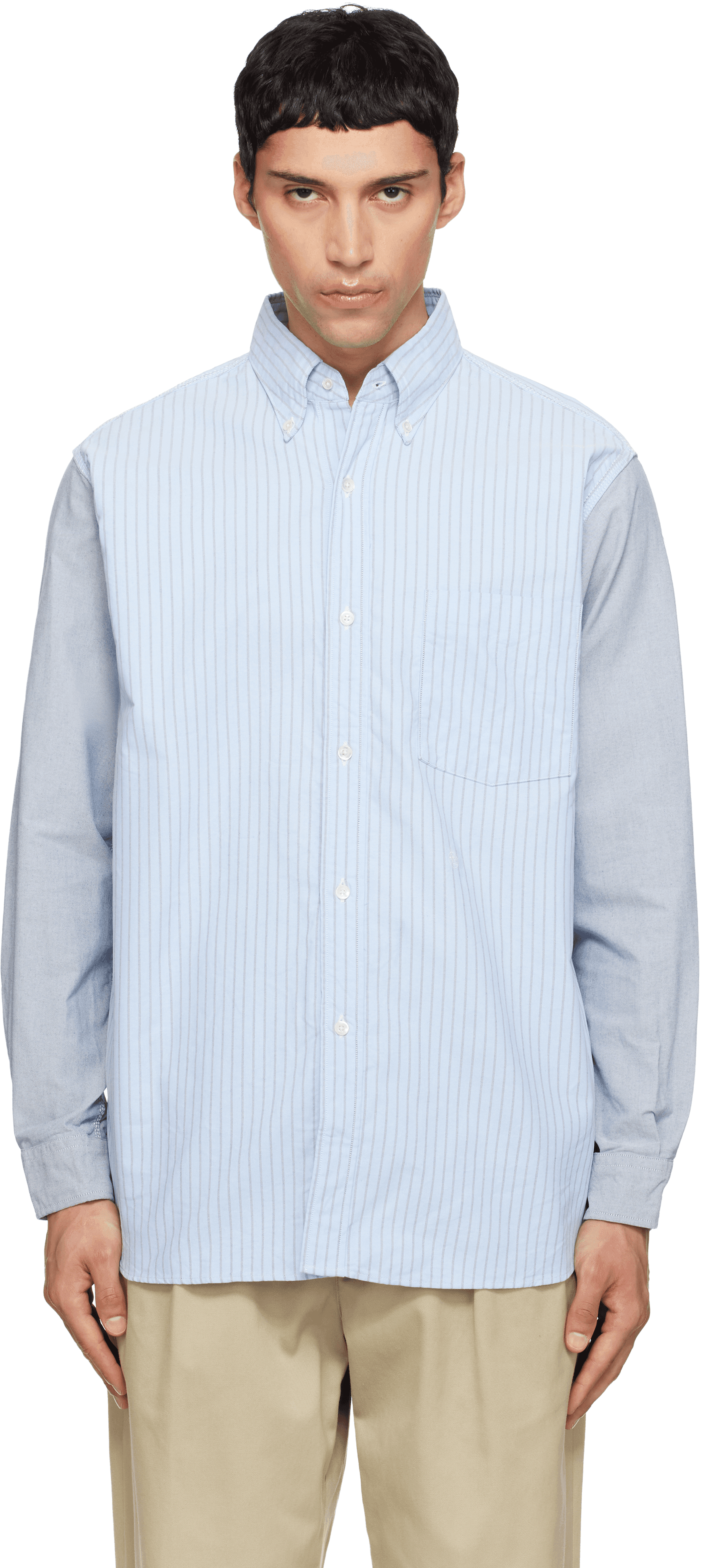 Blue & Gray Button Down Stripe Storm Shirt - Image 1