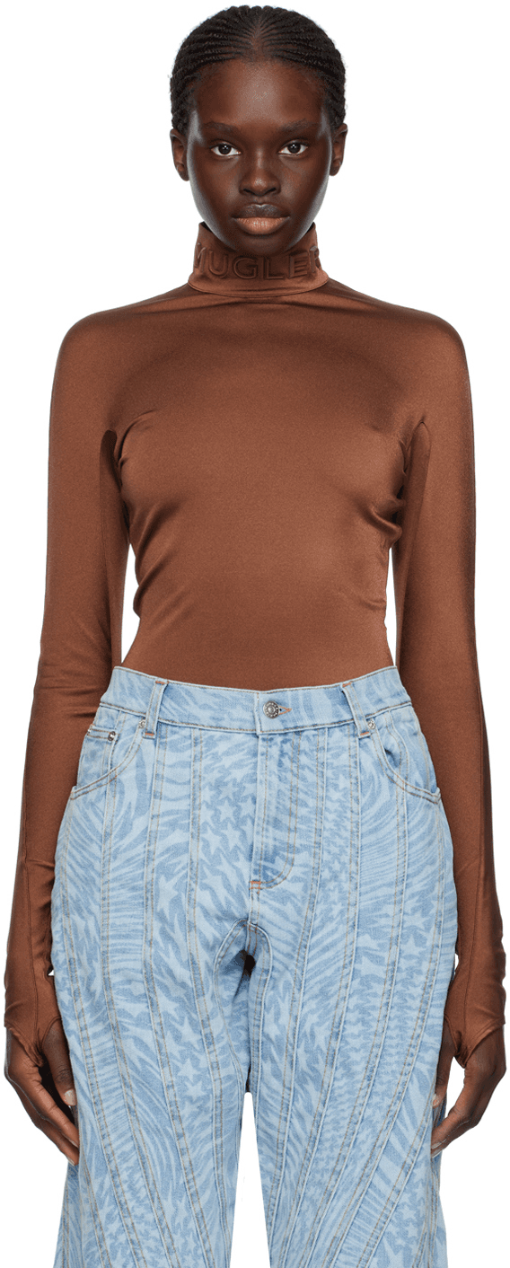 Brown Mock Neck Bodysuit - Image 1